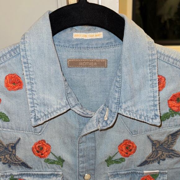 MOTHER The All My Exes Embroidered Denim Shirt Love in an English Garden Small - Picture 5 of 9